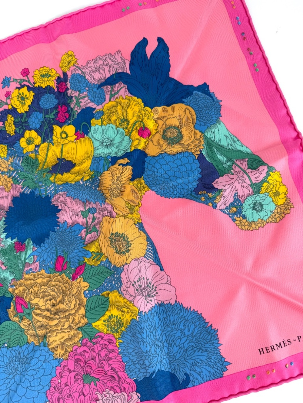 HERMES Robe Legere Embroidered Pink Blue Yellow Silk Square Scarf 45 - Picture 10 of 13
